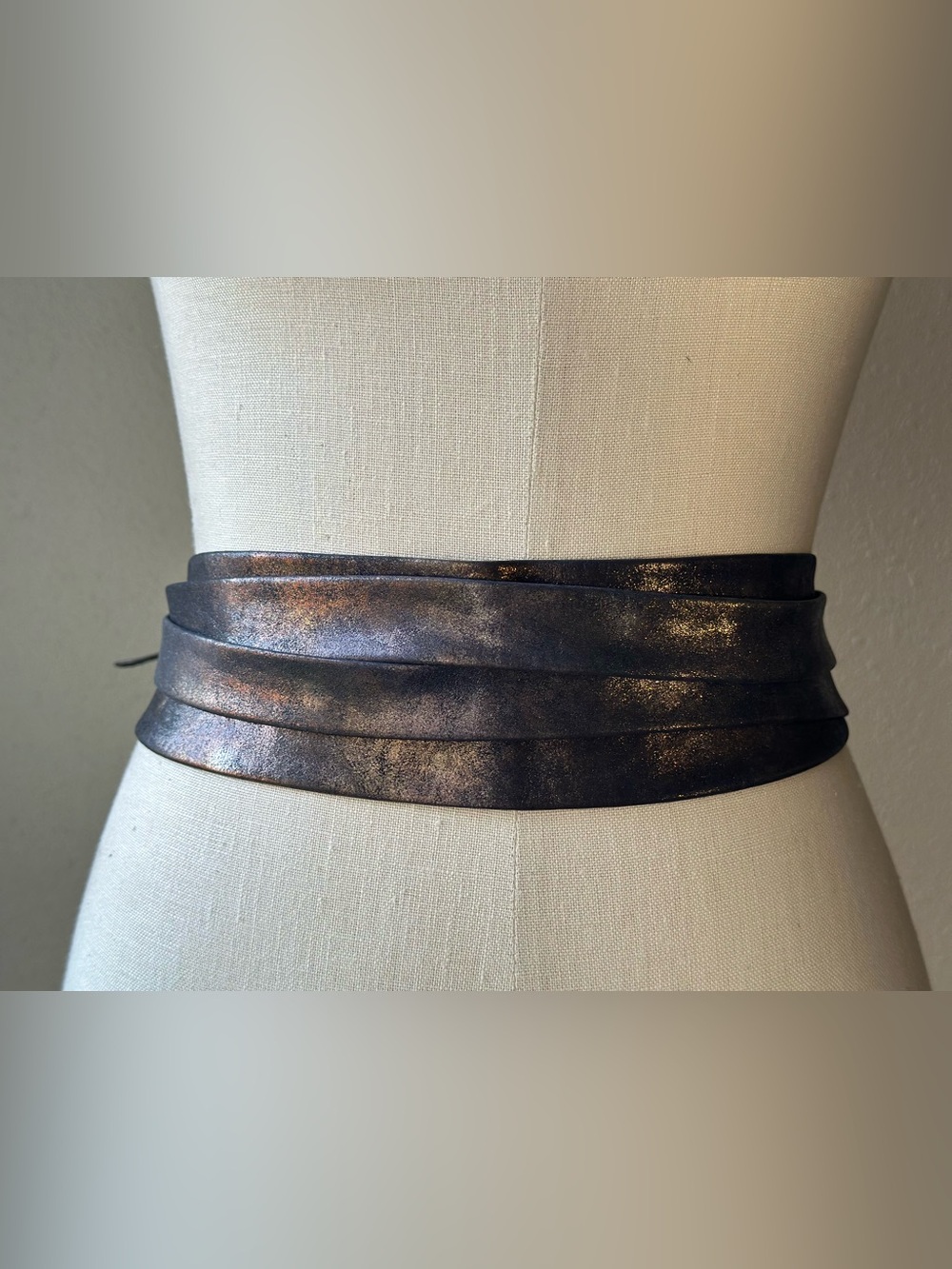 ADA Metallic Bronze Leather Wrap Obi Belt-One Size